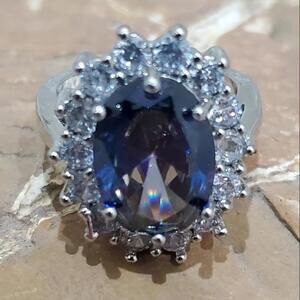 White Gold Overlay 5.75CTW Mystic Topaz &‎ White Sapphire Ring